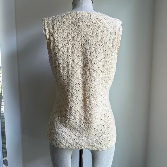 Worthington Vintage Crochet Knit Button Cream Beige Vest Small - Picture 5 of 7